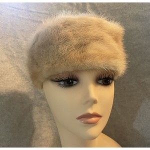 Vintage Mink Light Brownish Blond Pill Box Hat Satin Lining